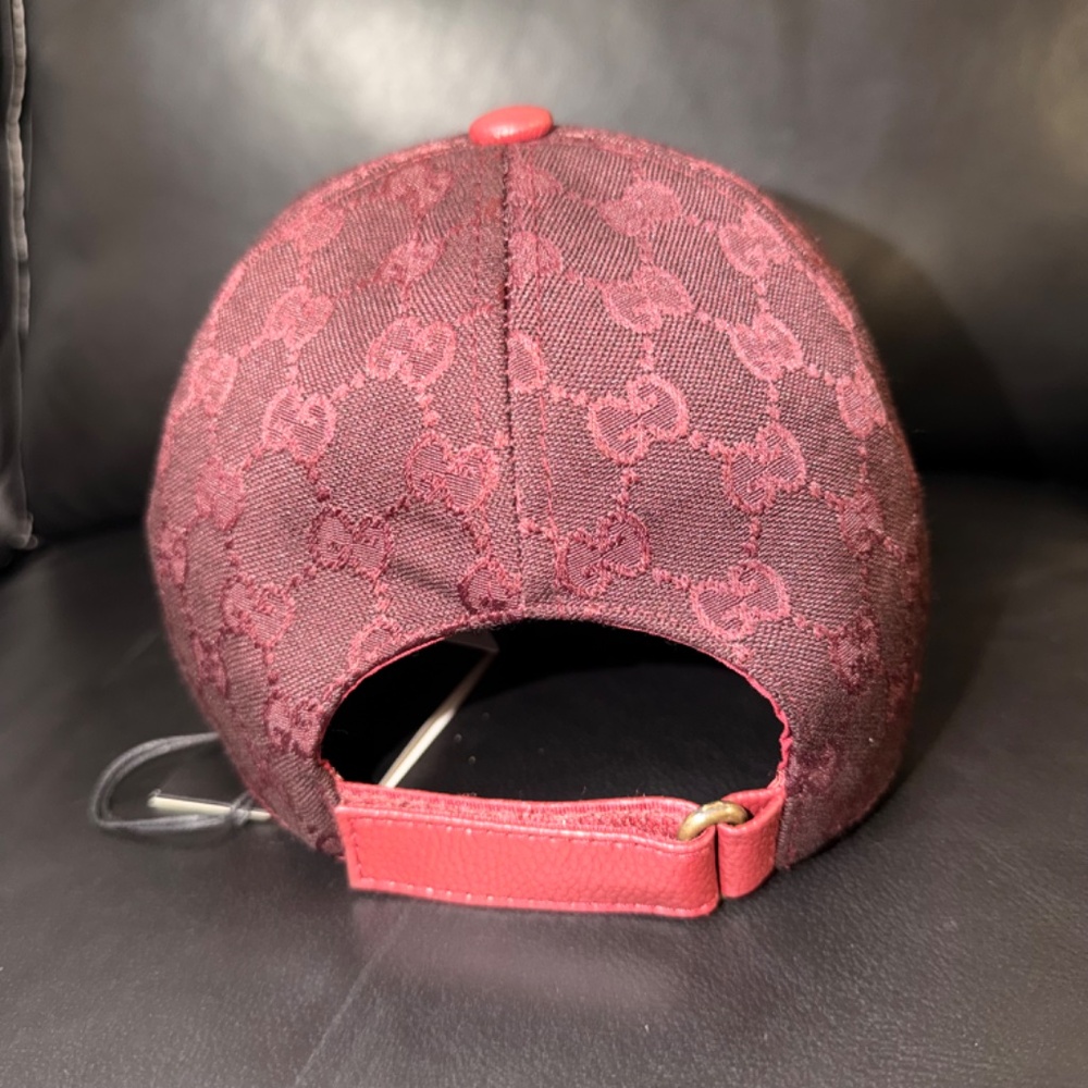 UNISEX GUCCI GG MONOGRAM CANVAS BASEBALL CAP BURGUNDY ADJUSTABLE HAT - Picture 5 of 7